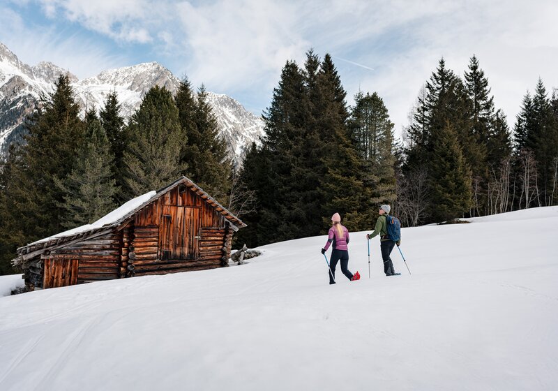 Winter hiking with snowshoes